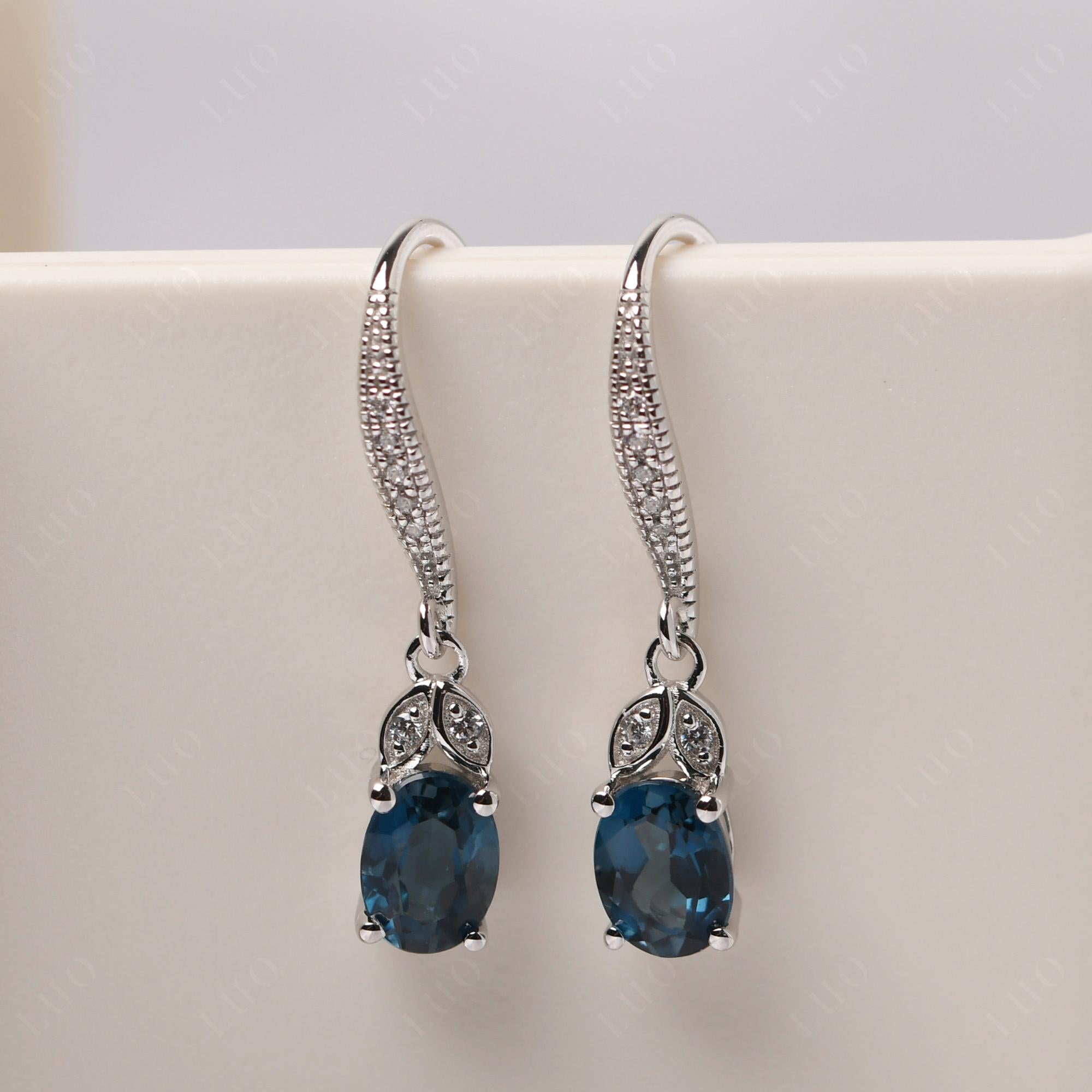 Oval London Blue Topaz Dangling Earrings - LUO Jewelry 