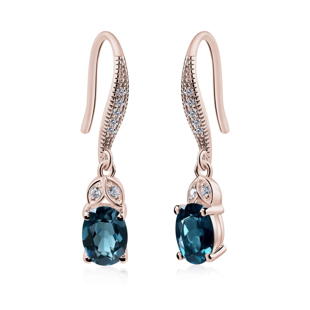 Oval London Blue Topaz Dangling Earrings - LUO Jewelry #metal_14k rose gold