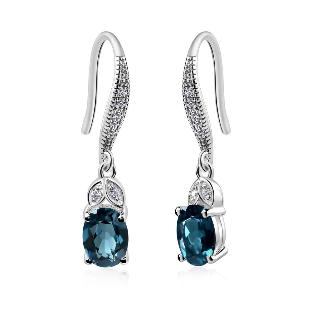 Oval London Blue Topaz Dangling Earrings - LUO Jewelry #metal_14k white gold