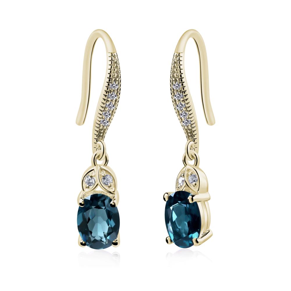 Oval London Blue Topaz Dangling Earrings - LUO Jewelry #metal_14k yellow gold