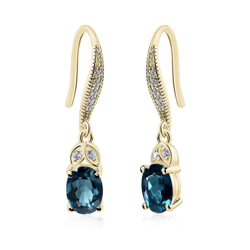 Oval London Blue Topaz Dangling Earrings - LUO Jewelry #metal_18k yellow gold