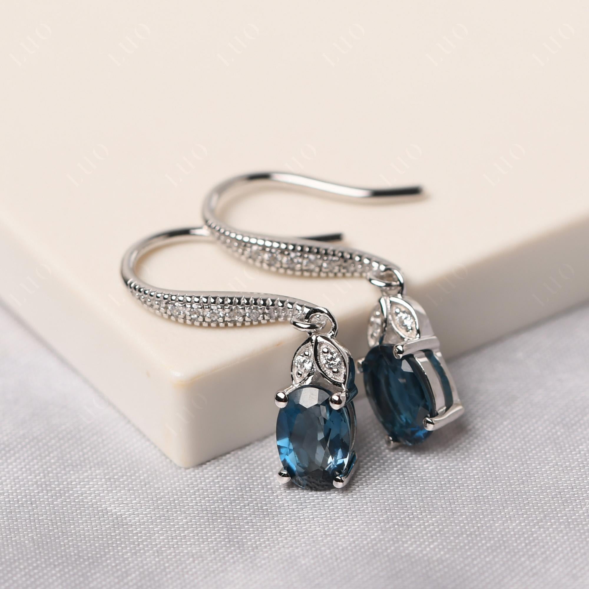 Oval London Blue Topaz Dangling Earrings - LUO Jewelry 