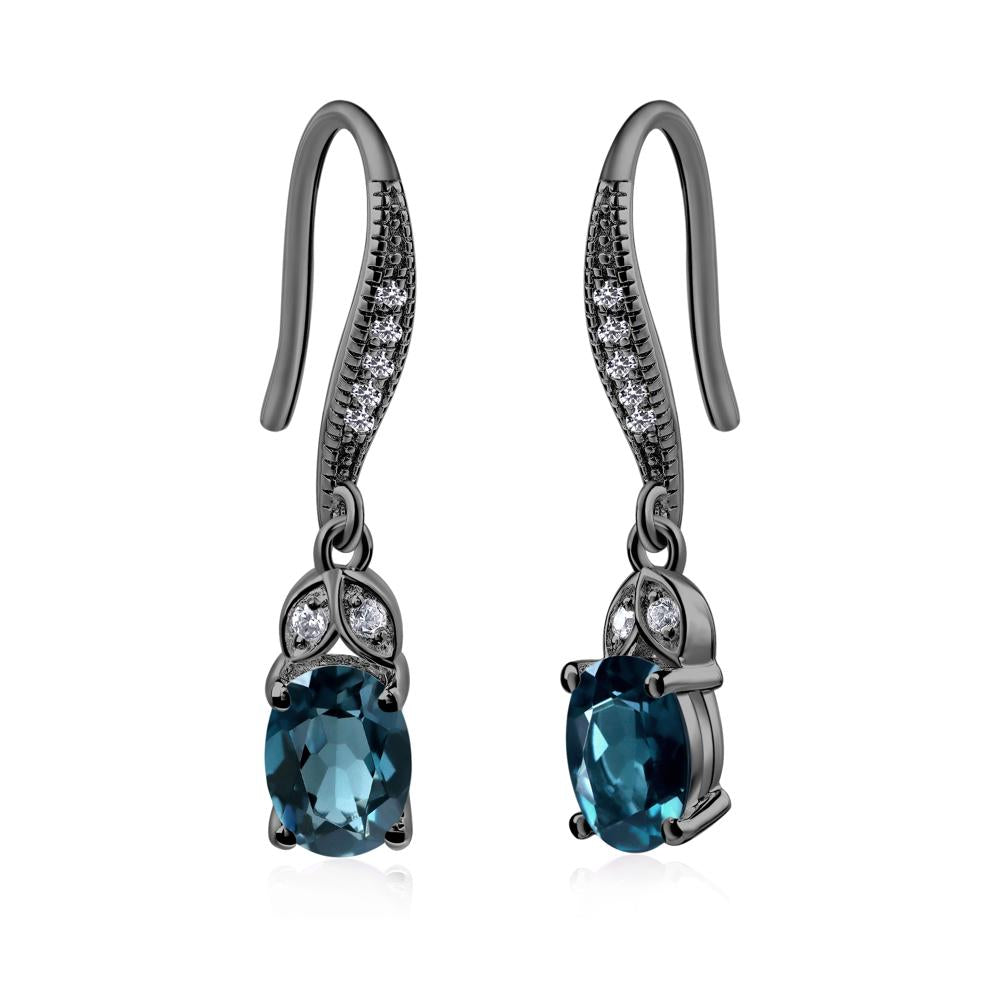 Oval London Blue Topaz Dangling Earrings - LUO Jewelry #metal_black finish sterling silver