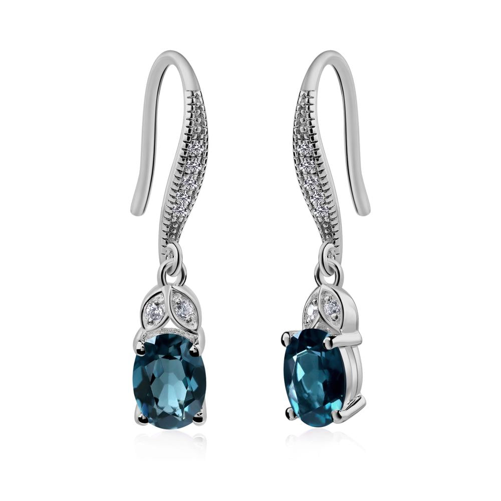 Oval London Blue Topaz Dangling Earrings - LUO Jewelry #metal_platinum