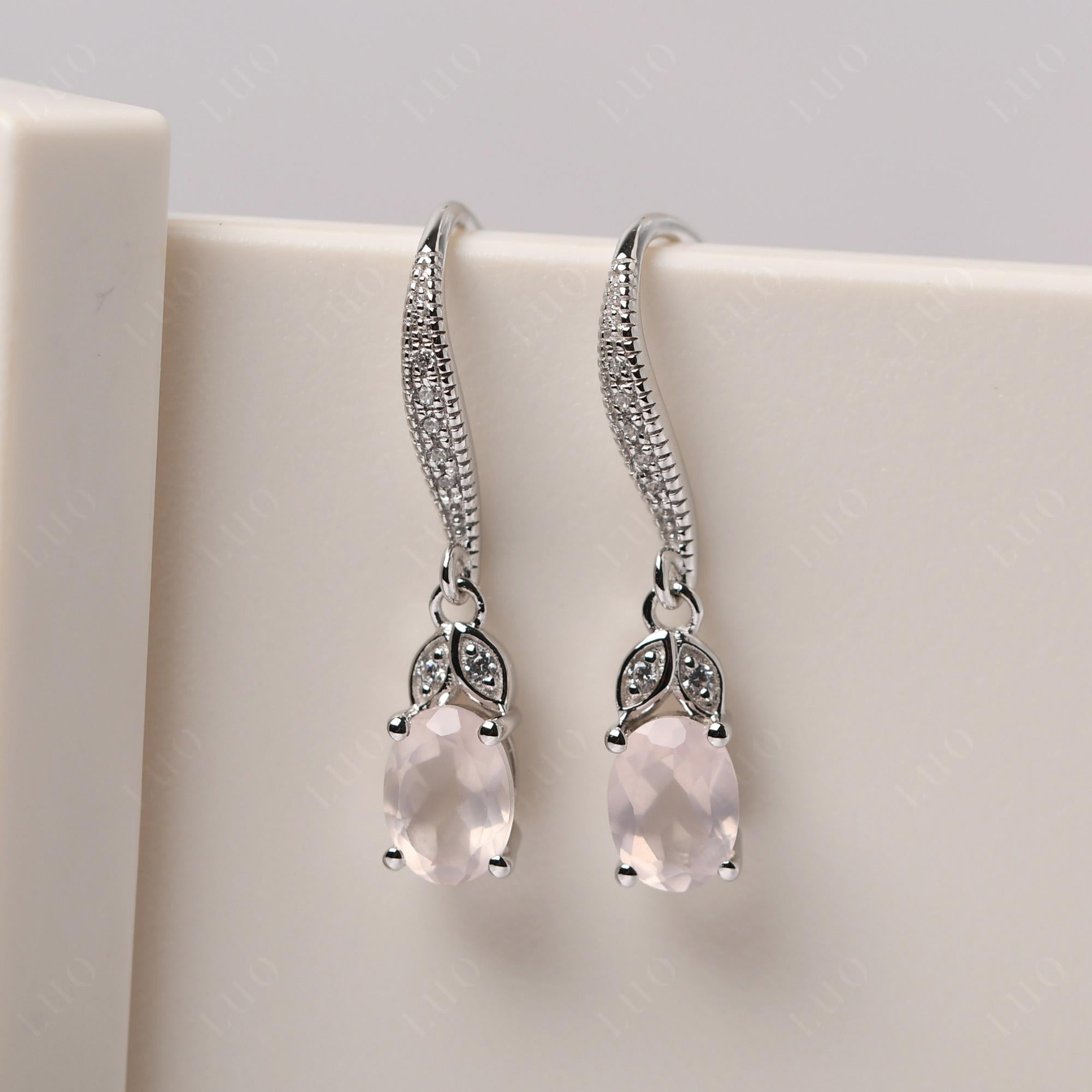 Oval Rose Quartz Dangling Earrings - LUO Jewelry 