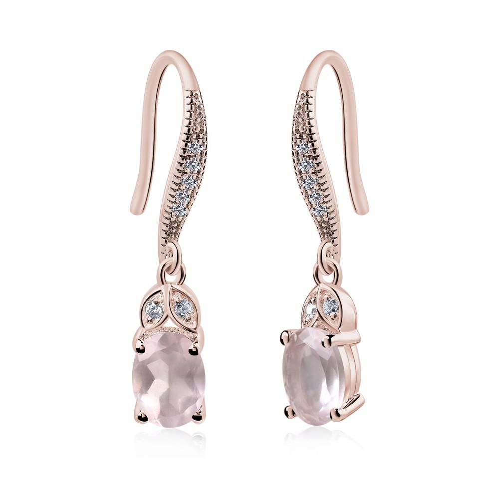 Oval Rose Quartz Dangling Earrings - LUO Jewelry #metal_14k rose gold