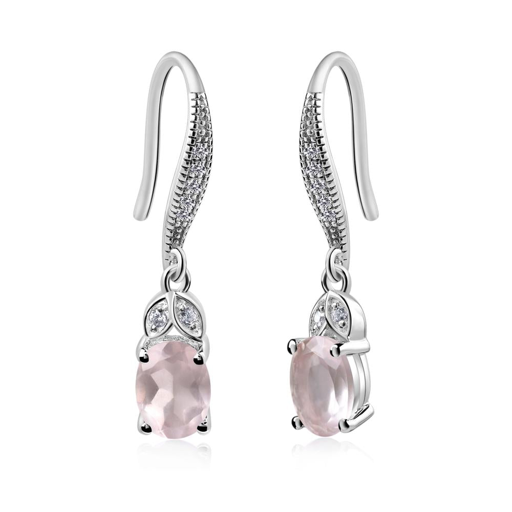 Oval Rose Quartz Dangling Earrings - LUO Jewelry #metal_14k white gold