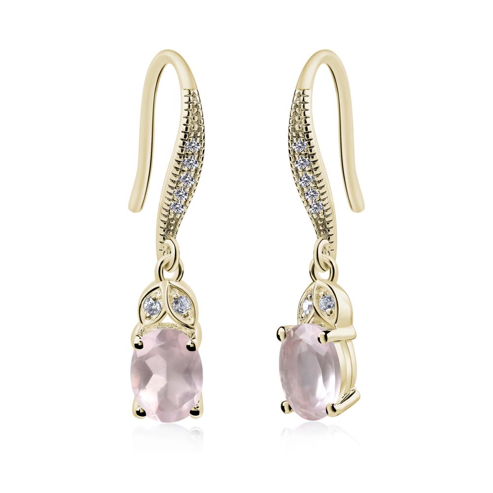 Oval Rose Quartz Dangling Earrings - LUO Jewelry #metal_14k yellow gold