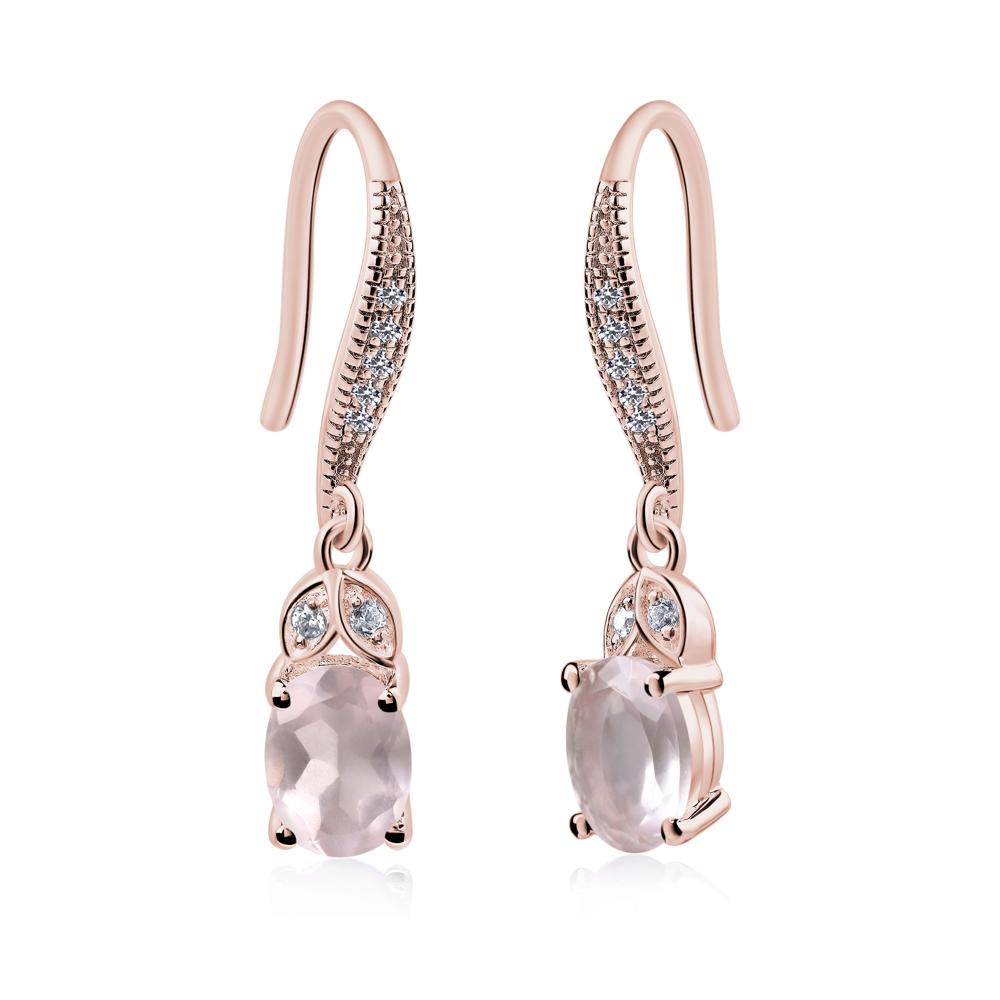 Oval Rose Quartz Dangling Earrings - LUO Jewelry #metal_18k rose gold