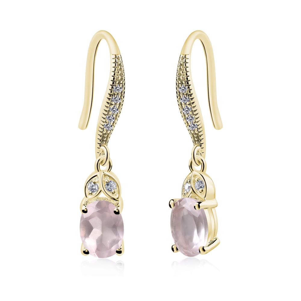 Oval Rose Quartz Dangling Earrings - LUO Jewelry #metal_18k yellow gold