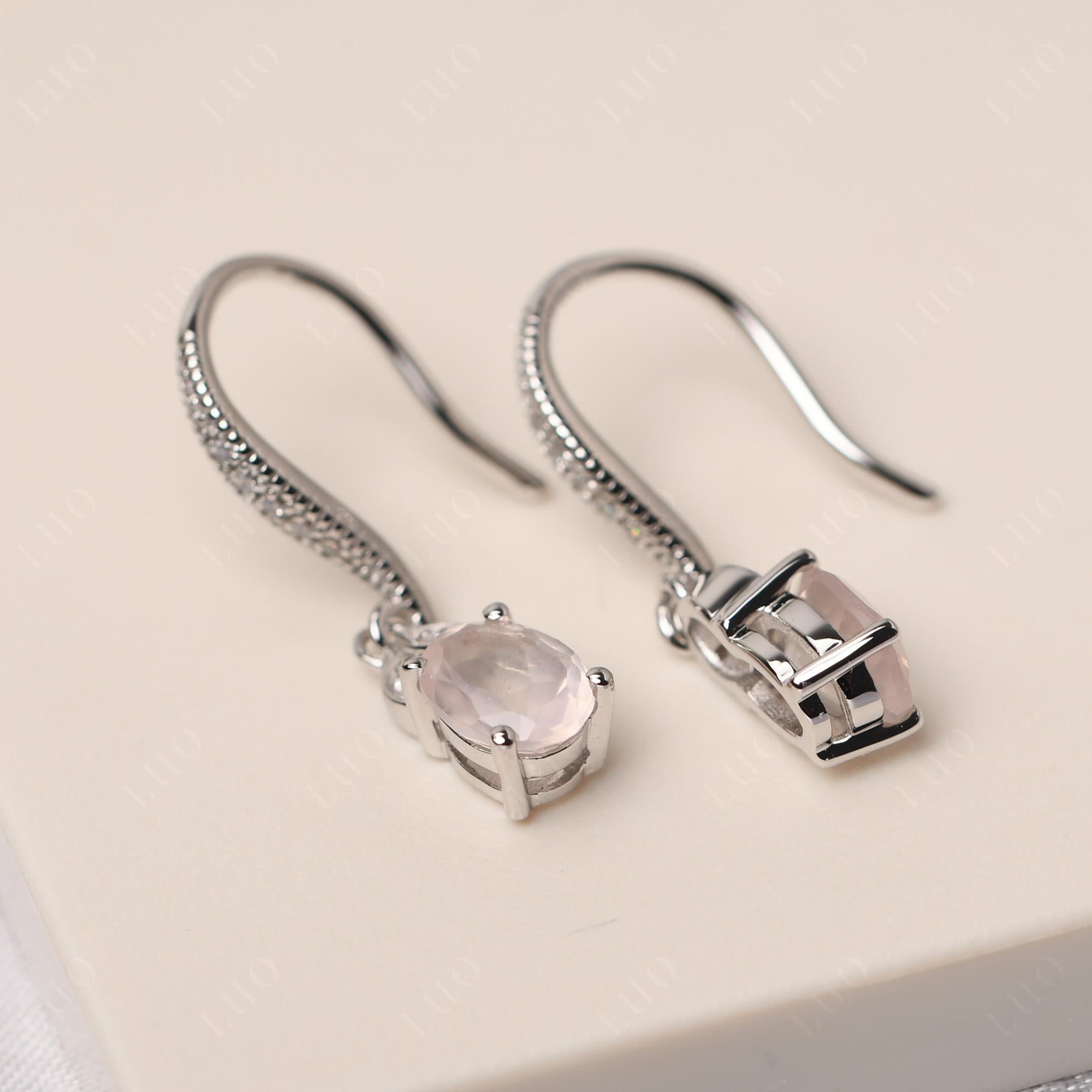 Oval Rose Quartz Dangling Earrings - LUO Jewelry 