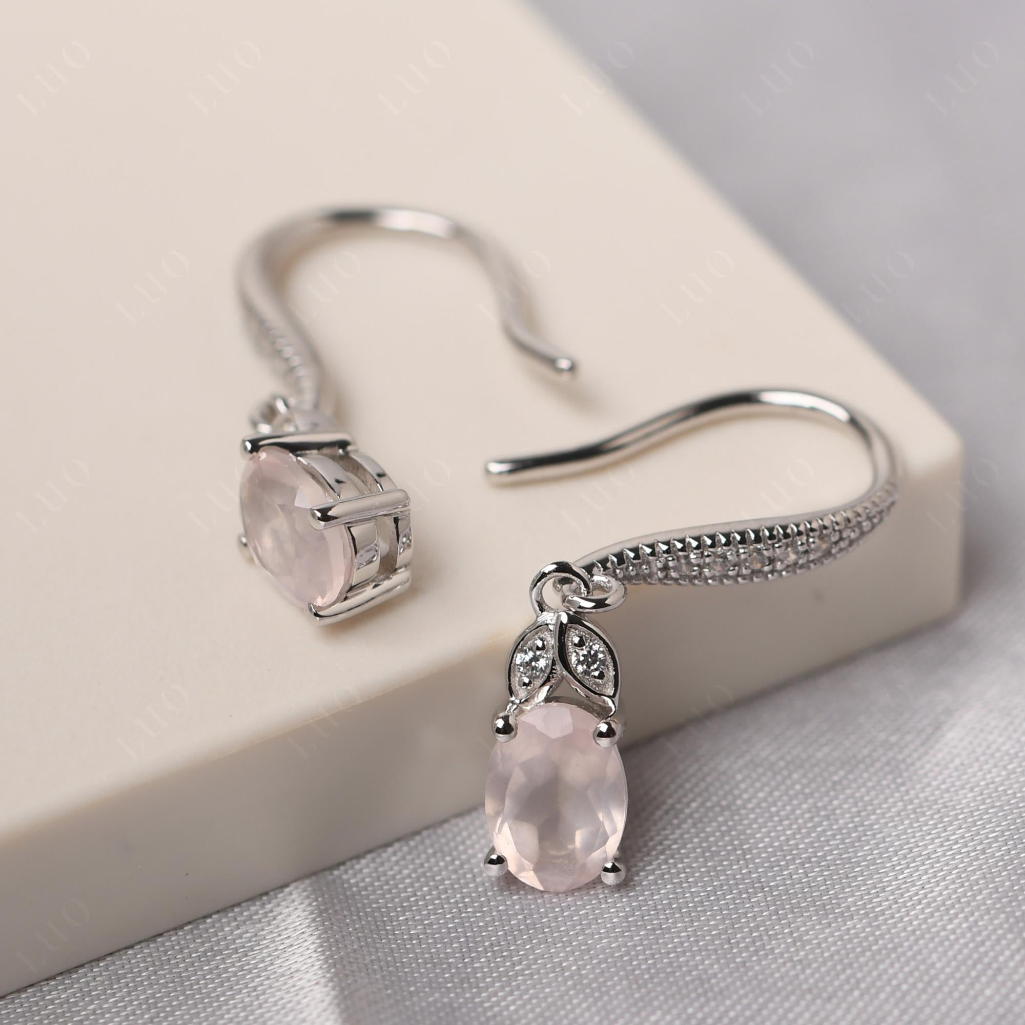 Oval Rose Quartz Dangling Earrings - LUO Jewelry 