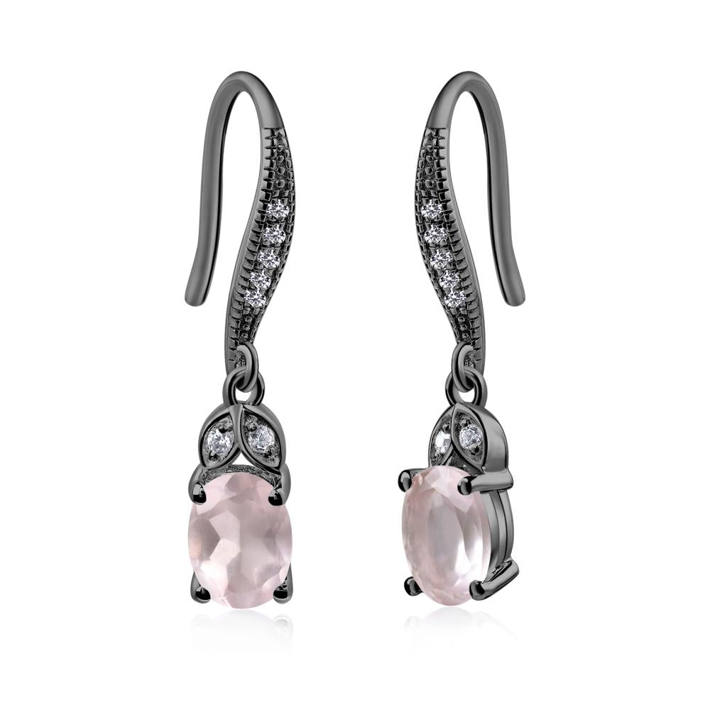 Oval Rose Quartz Dangling Earrings - LUO Jewelry #metal_black finish sterling silver