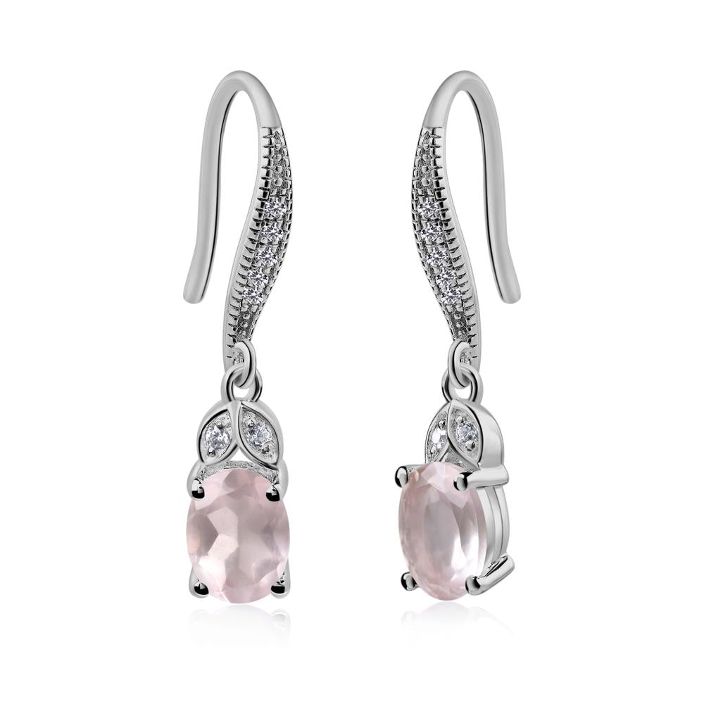 Oval Rose Quartz Dangling Earrings - LUO Jewelry #metal_platinum