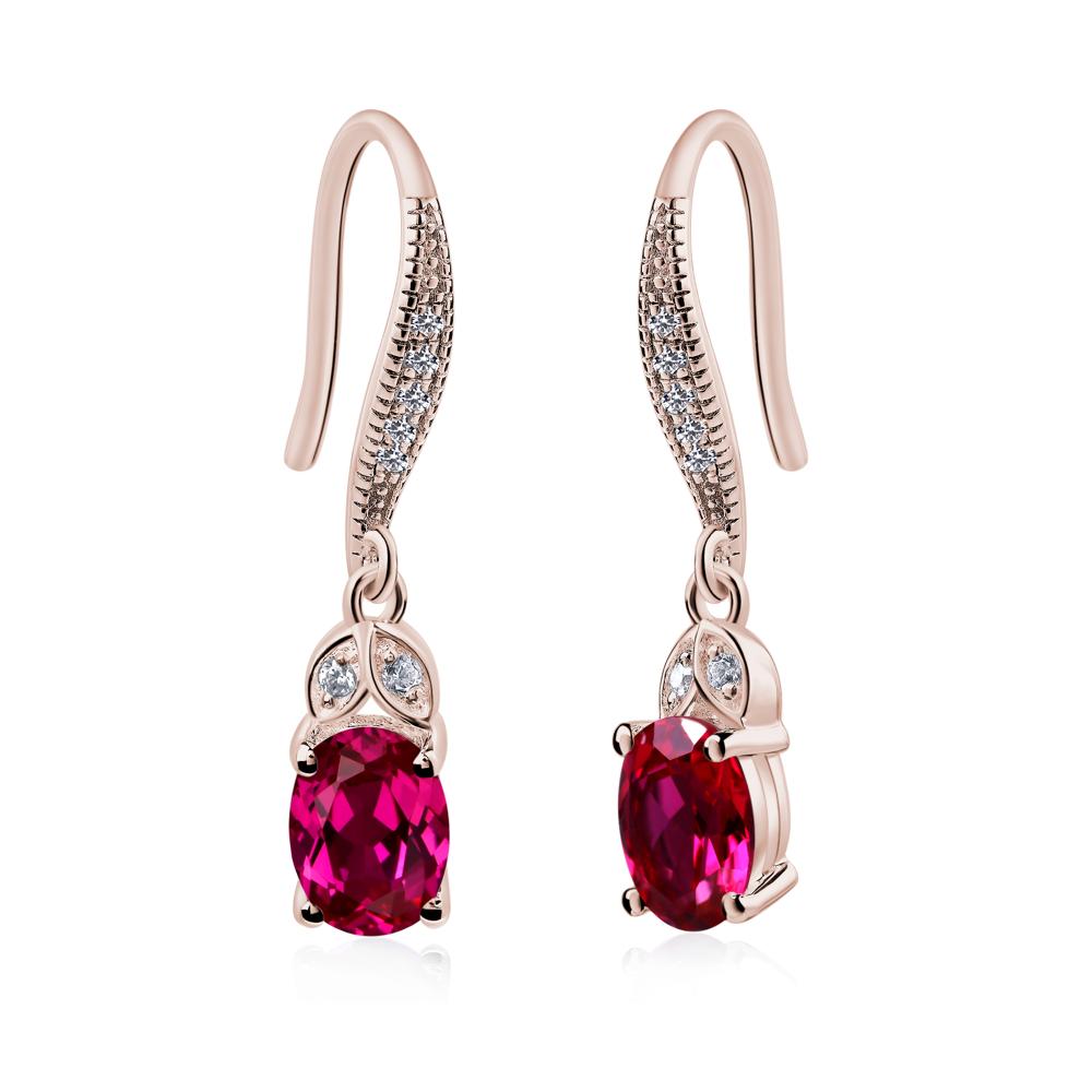 Oval Ruby Dangling Earrings - LUO Jewelry #metal_14k rose gold