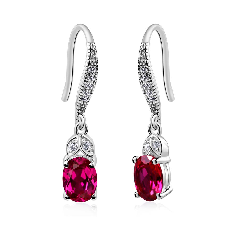 Oval Ruby Dangling Earrings - LUO Jewelry #metal_14k white gold