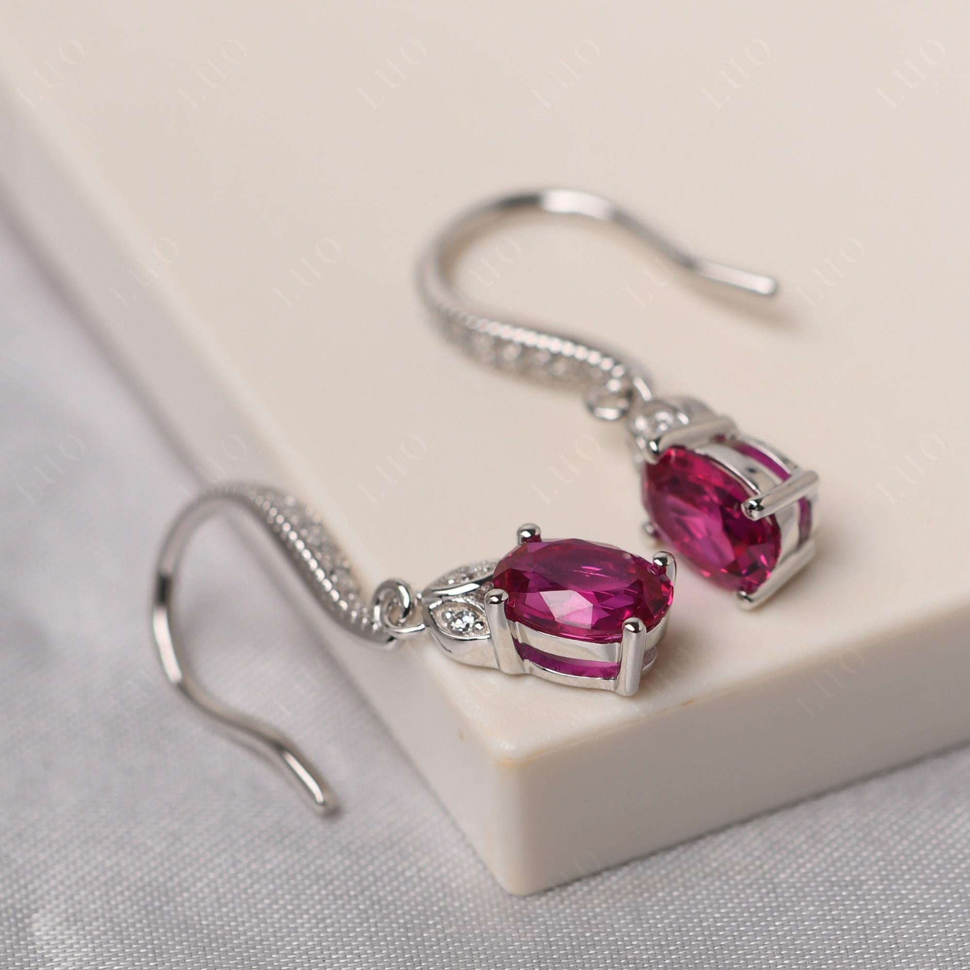 Oval Ruby Dangling Earrings - LUO Jewelry 