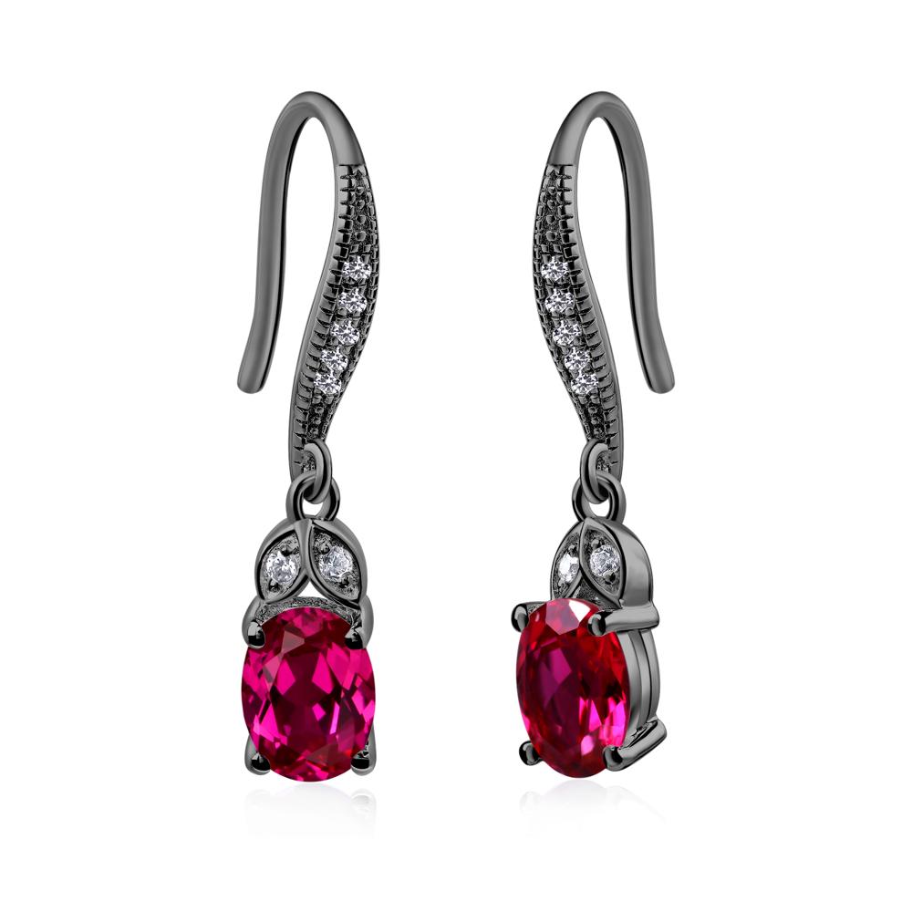 Oval Ruby Dangling Earrings - LUO Jewelry #metal_black finish sterling silver