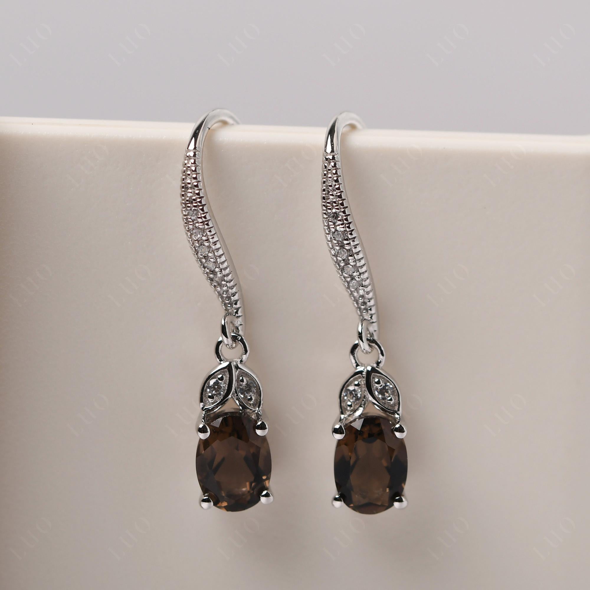 Oval Smoky Quartz Dangling Earrings - LUO Jewelry 