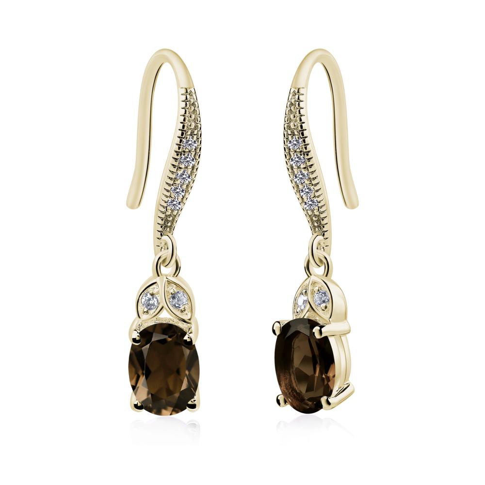 Oval Smoky Quartz Dangling Earrings - LUO Jewelry #metal_14k yellow gold