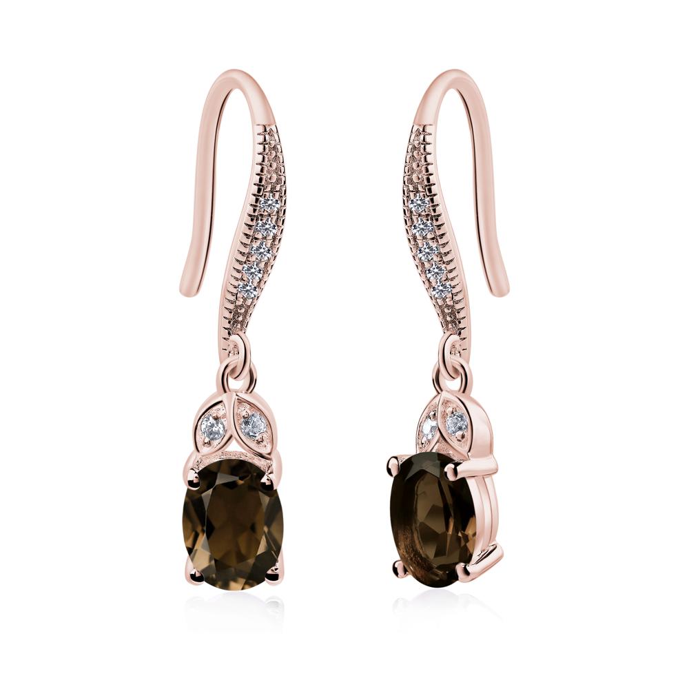 Oval Smoky Quartz Dangling Earrings - LUO Jewelry #metal_18k rose gold