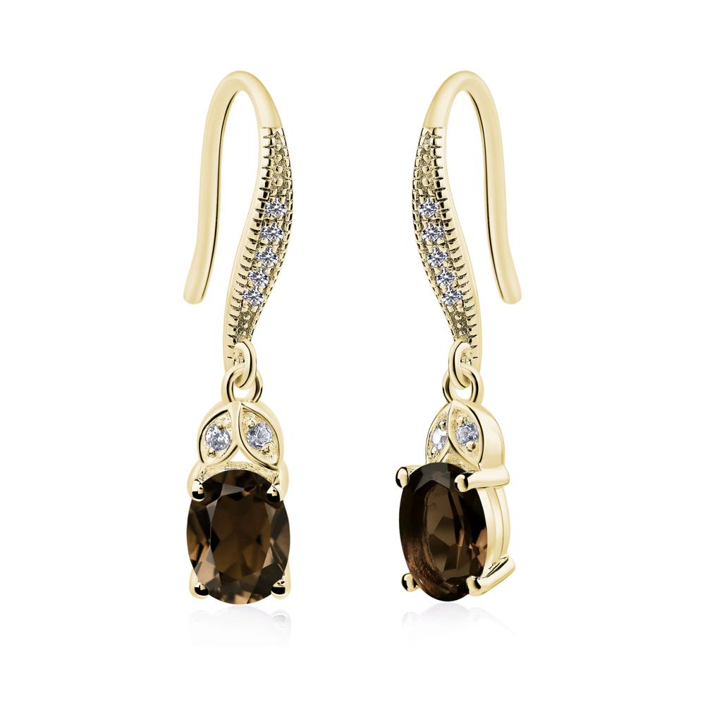 Oval Smoky Quartz Dangling Earrings - LUO Jewelry #metal_18k yellow gold