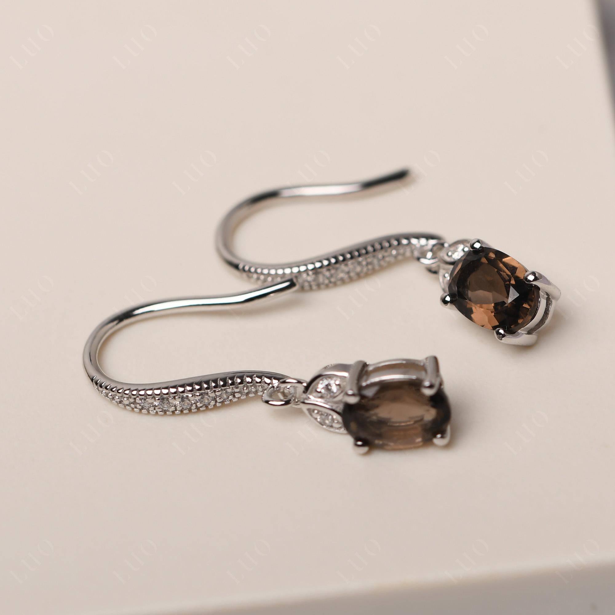 Oval Smoky Quartz Dangling Earrings - LUO Jewelry 