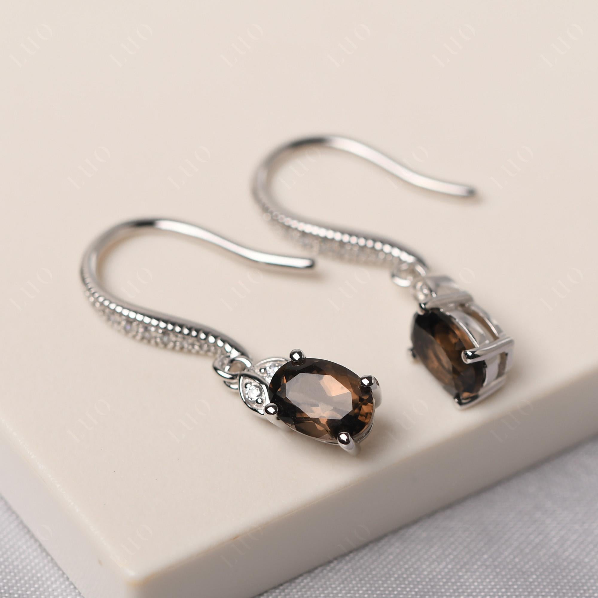 Oval Smoky Quartz Dangling Earrings - LUO Jewelry 