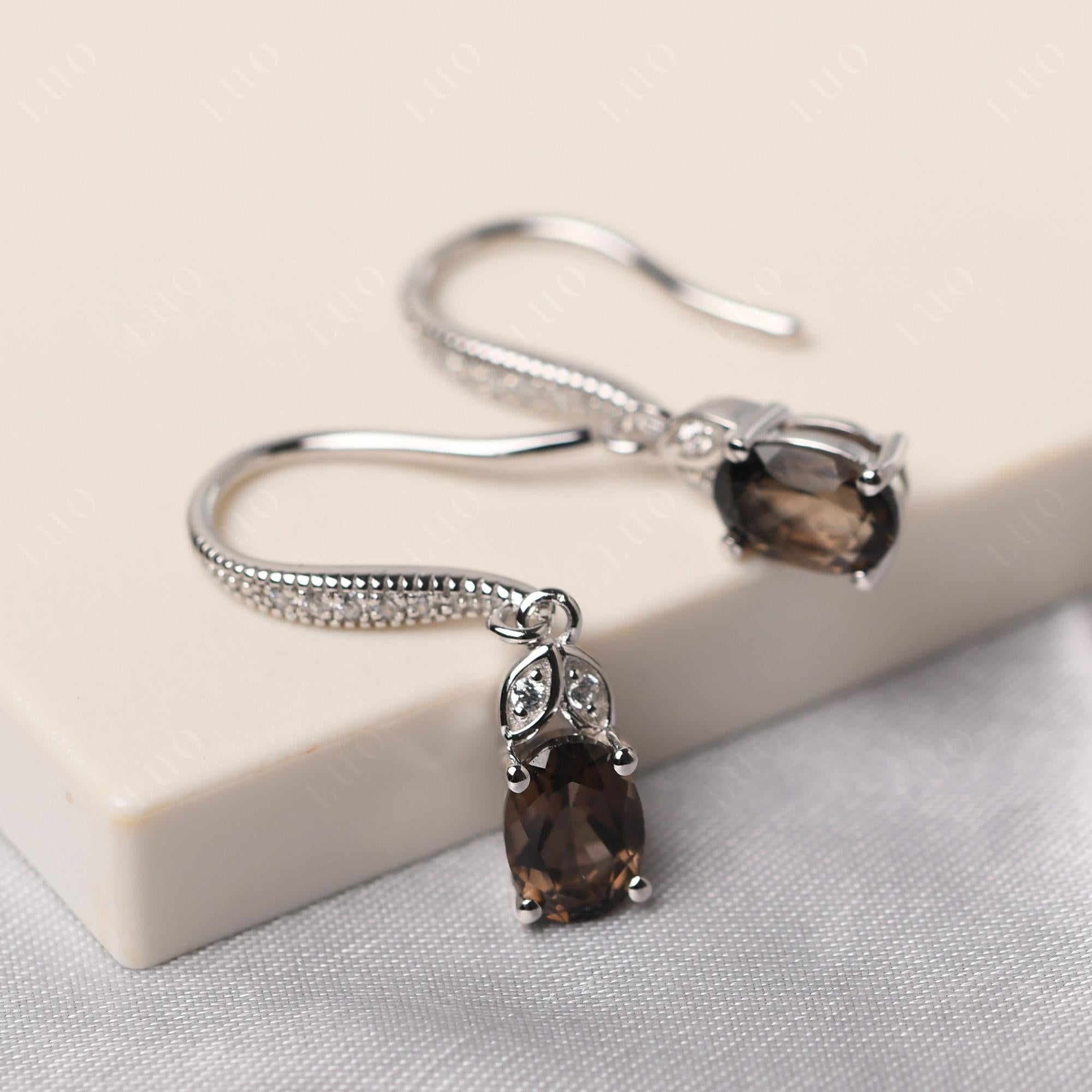 Oval Smoky Quartz Dangling Earrings - LUO Jewelry 