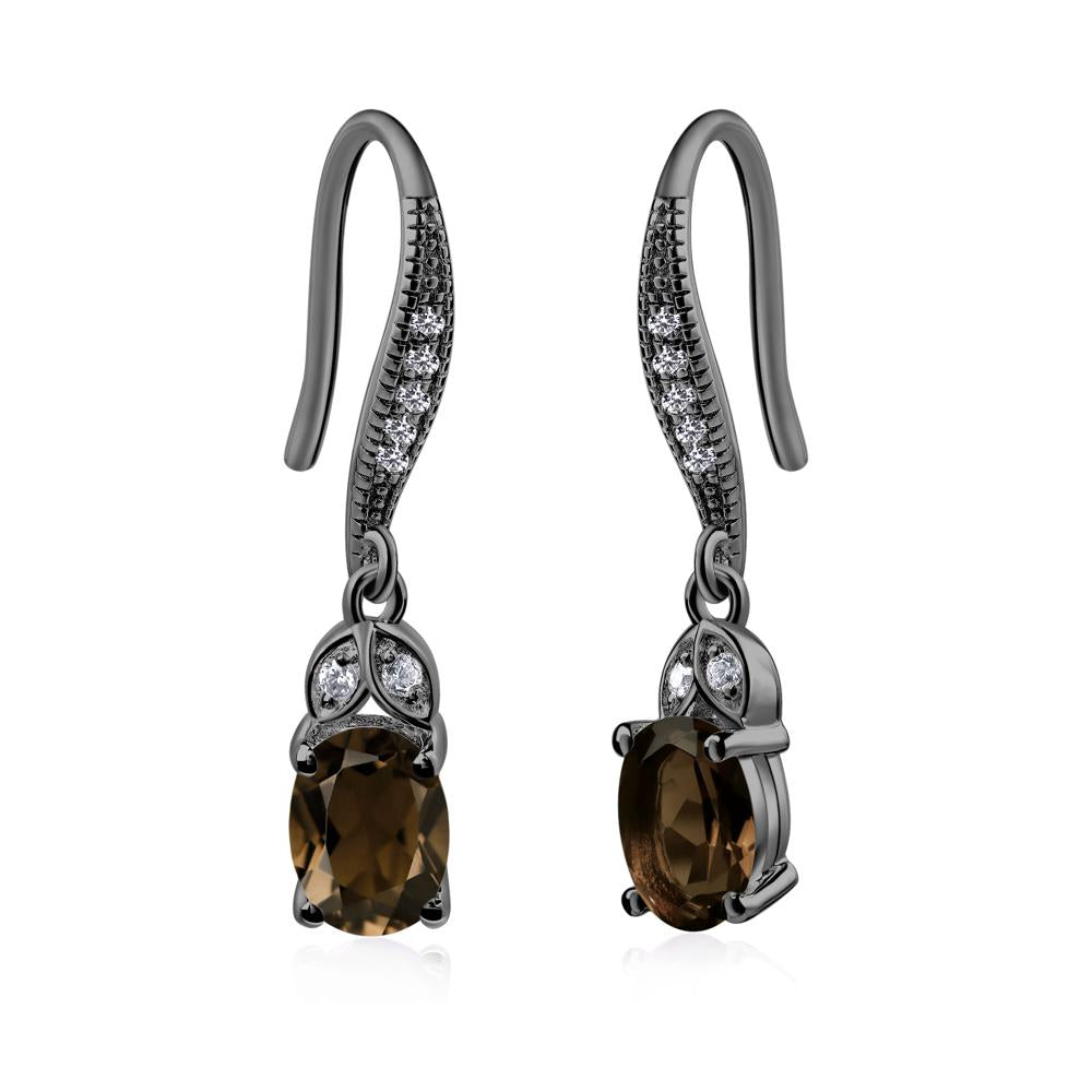 Oval Smoky Quartz Dangling Earrings - LUO Jewelry #metal_black finish sterling silver