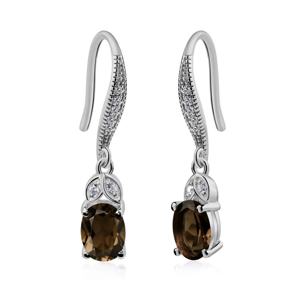 Oval Smoky Quartz Dangling Earrings - LUO Jewelry #metal_platinum