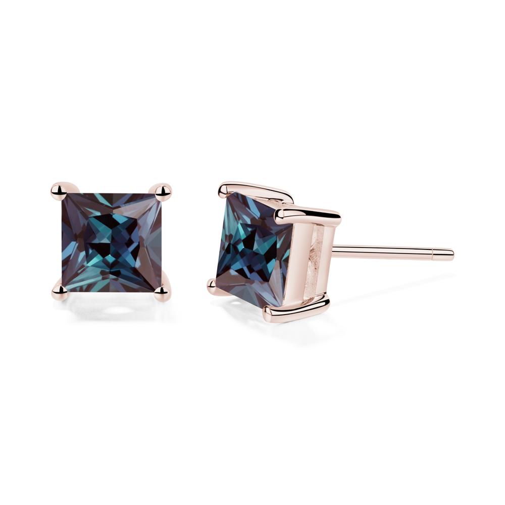 Princess Cut Alexandrite Stud Earrings - LUO Jewelry #metal_14k rose gold