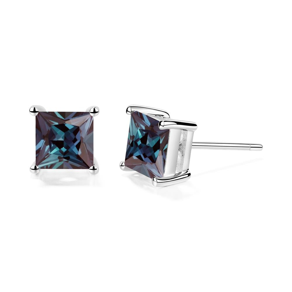 Princess Cut Alexandrite Stud Earrings - LUO Jewelry #metal_14k white gold