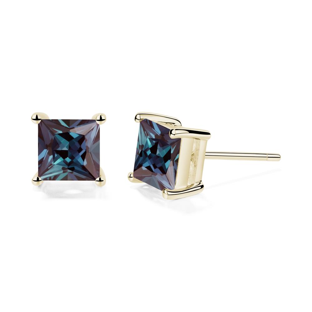 Princess Cut Alexandrite Stud Earrings - LUO Jewelry #metal_14k yellow gold