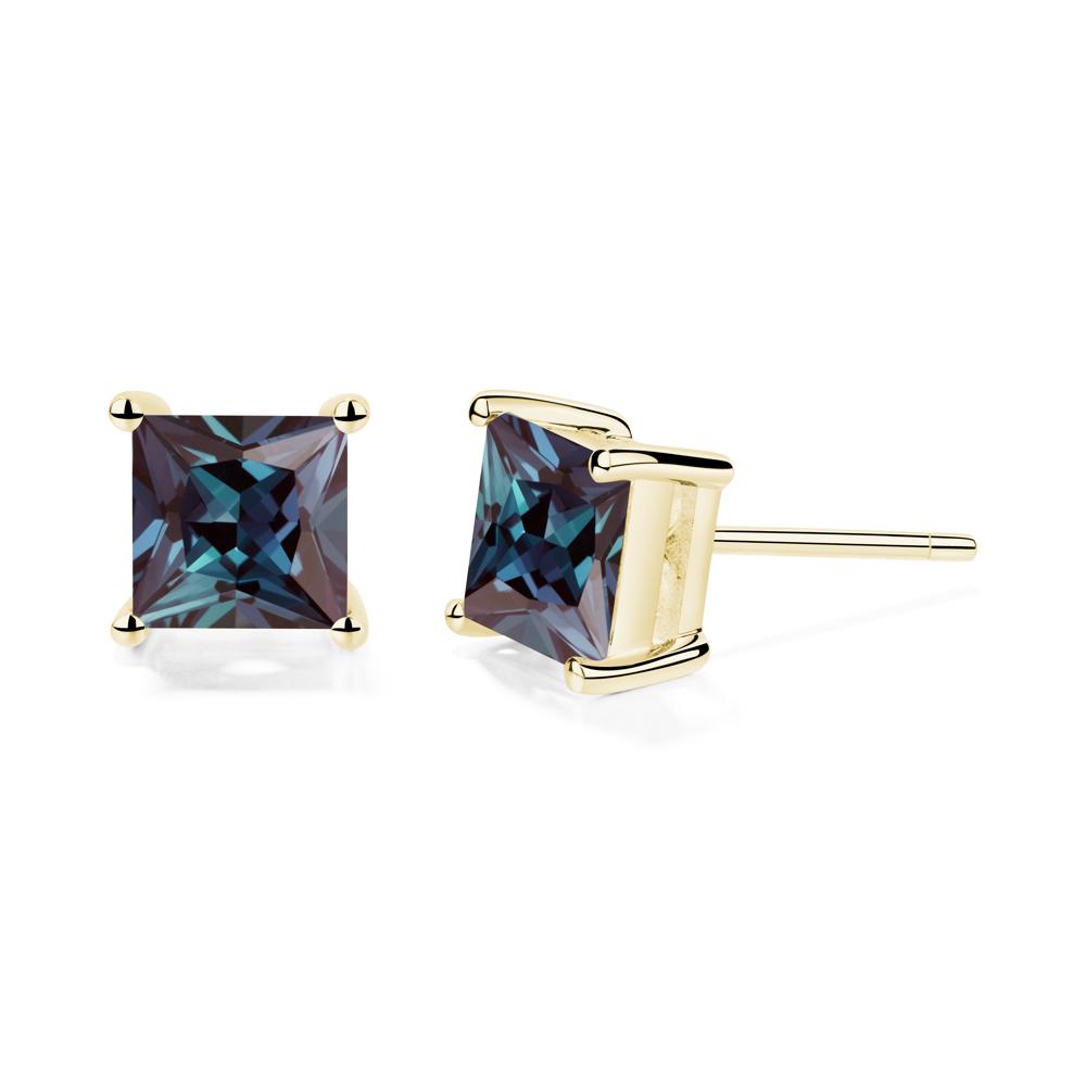 Princess Cut Alexandrite Stud Earrings - LUO Jewelry #metal_18k yellow gold