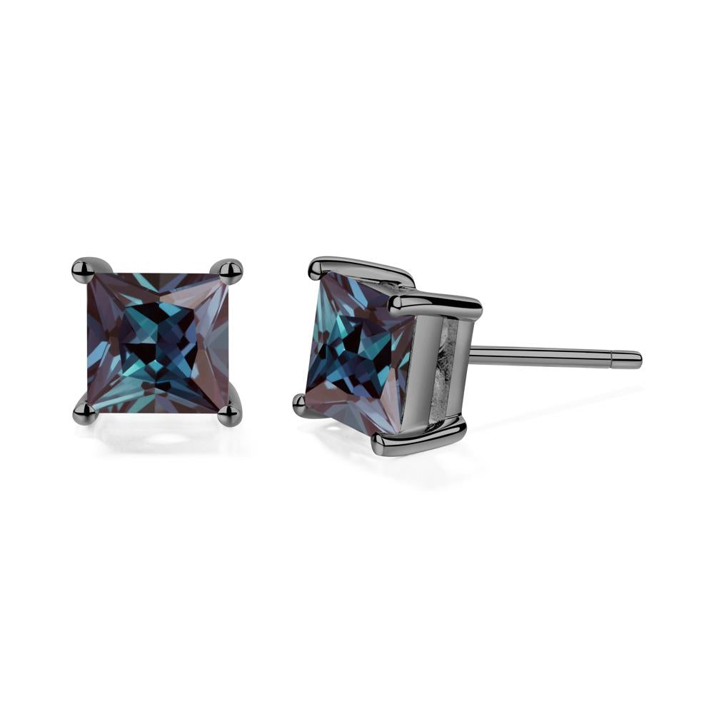 Princess Cut Alexandrite Stud Earrings - LUO Jewelry #metal_black finish sterling silver