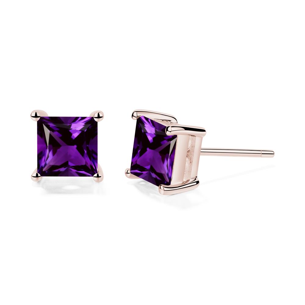 Princess Cut Amethyst Earrings - LUO Jewelry #metal_14k rose gold