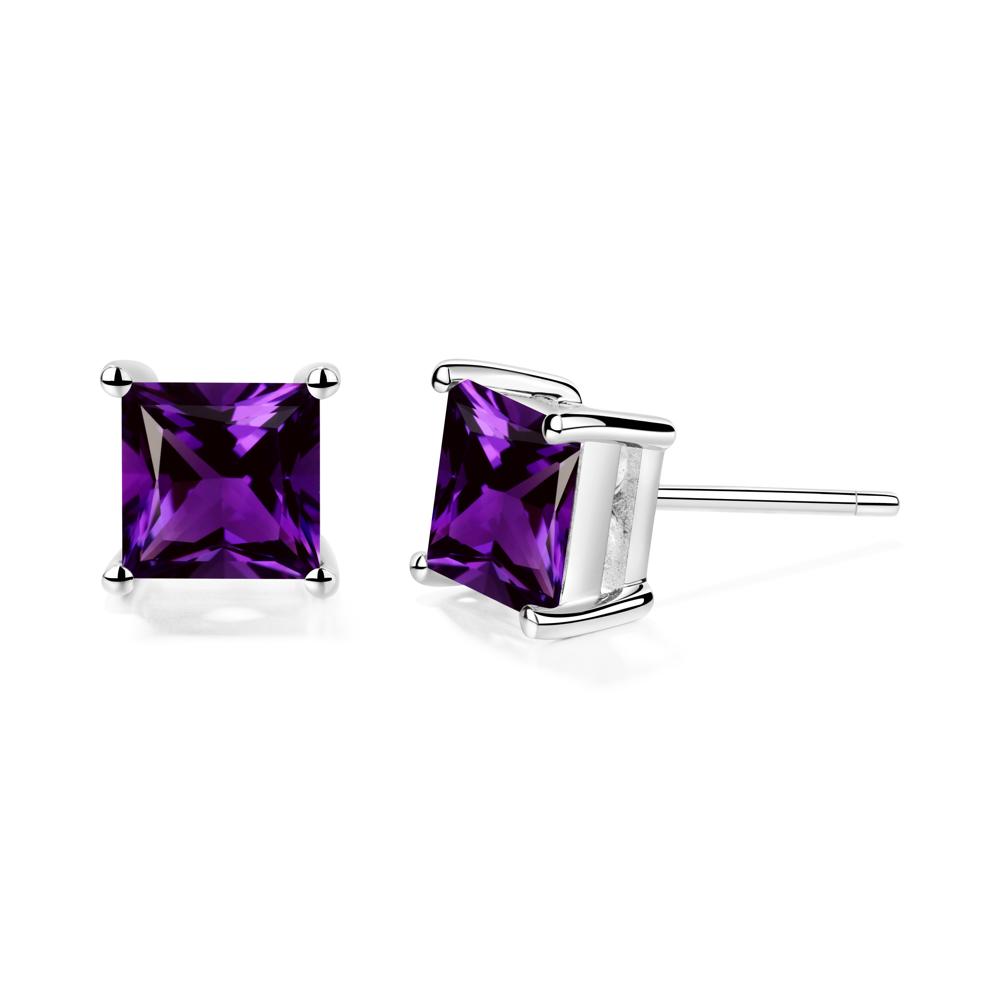 Princess Cut Amethyst Earrings - LUO Jewelry #metal_14k white gold