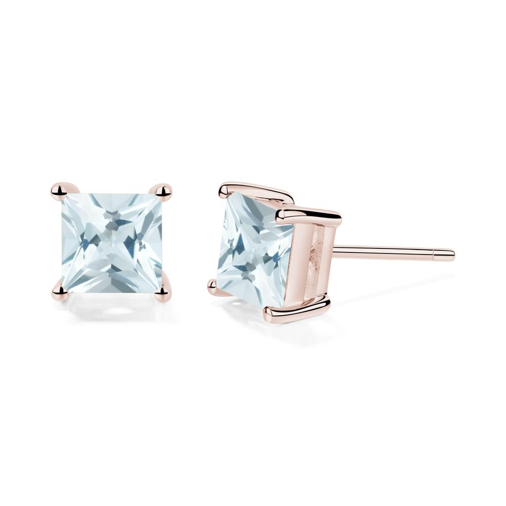 Princess Cut Aquamarine Stud Earrings - LUO Jewelry #metal_14k rose gold