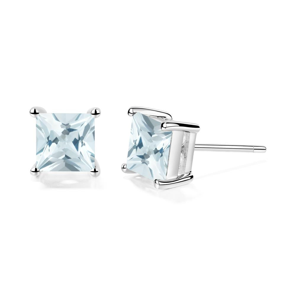 Princess Cut Aquamarine Stud Earrings - LUO Jewelry #metal_14k white gold