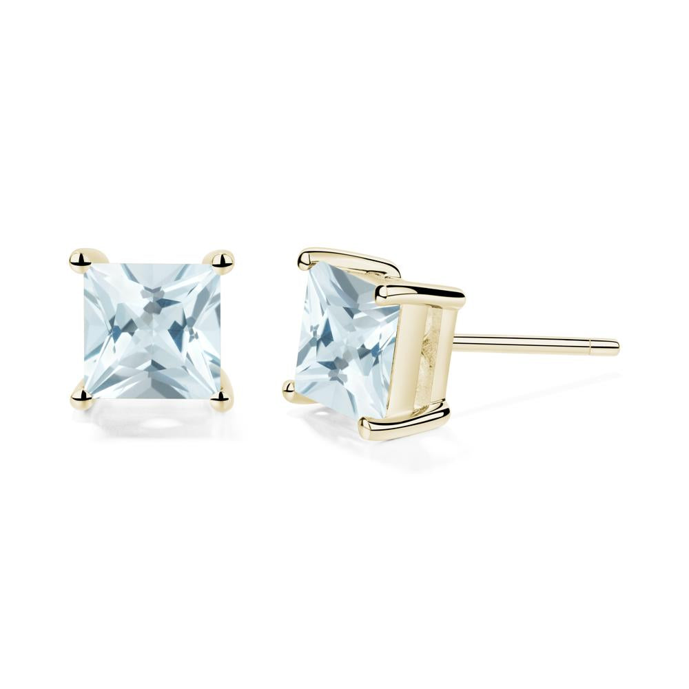 Princess Cut Aquamarine Stud Earrings - LUO Jewelry #metal_14k yellow gold