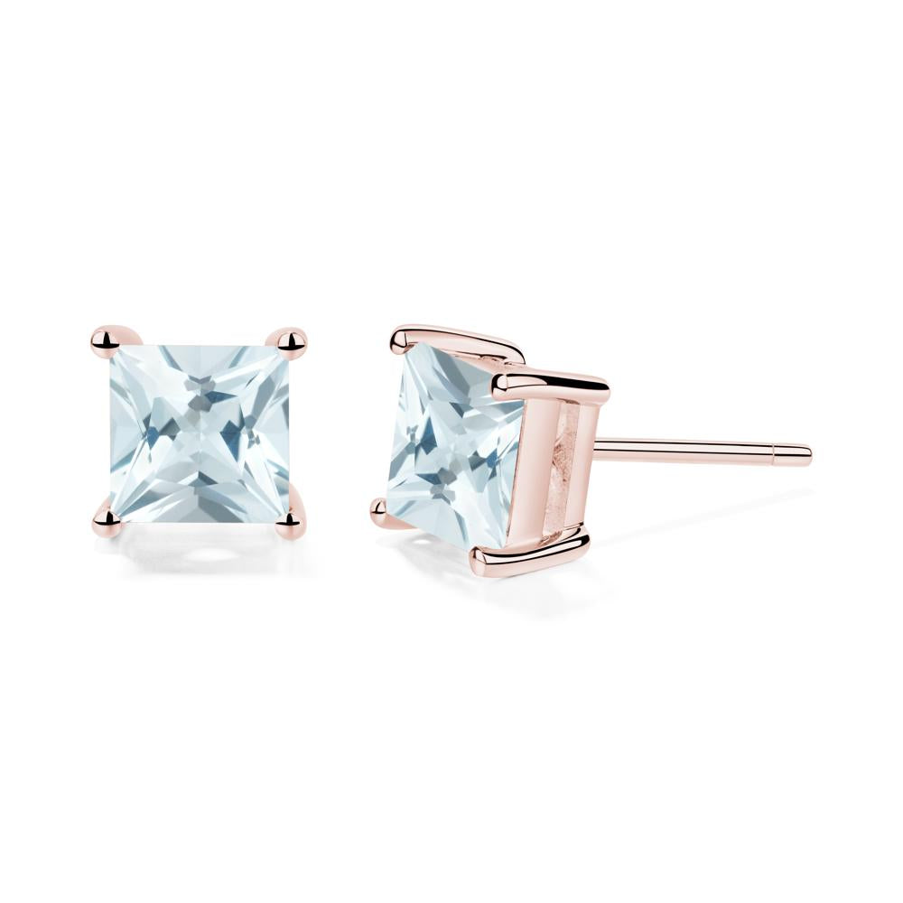 Princess Cut Aquamarine Stud Earrings - LUO Jewelry #metal_18k rose gold