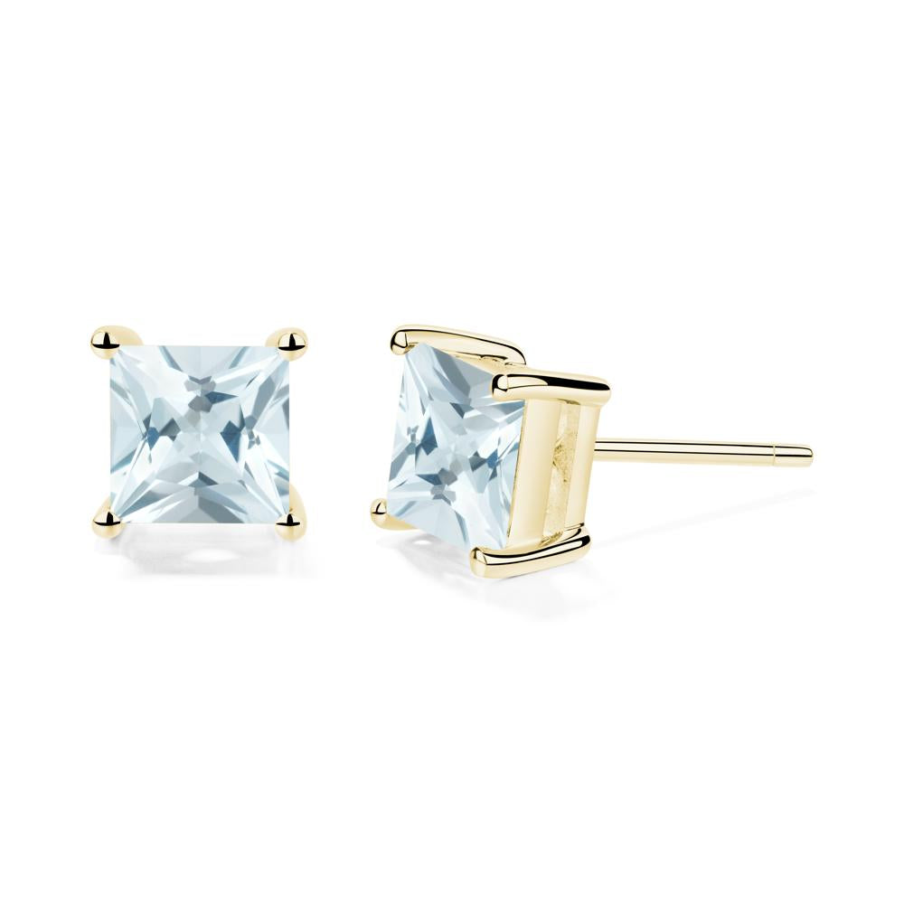 Princess Cut Aquamarine Stud Earrings - LUO Jewelry #metal_18k yellow gold