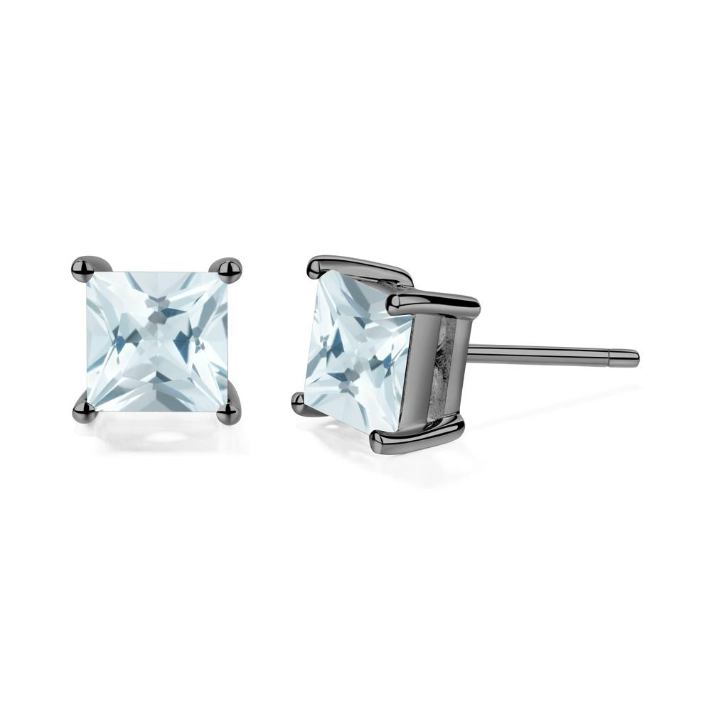 Princess Cut Aquamarine Stud Earrings - LUO Jewelry #metal_black finish sterling silver