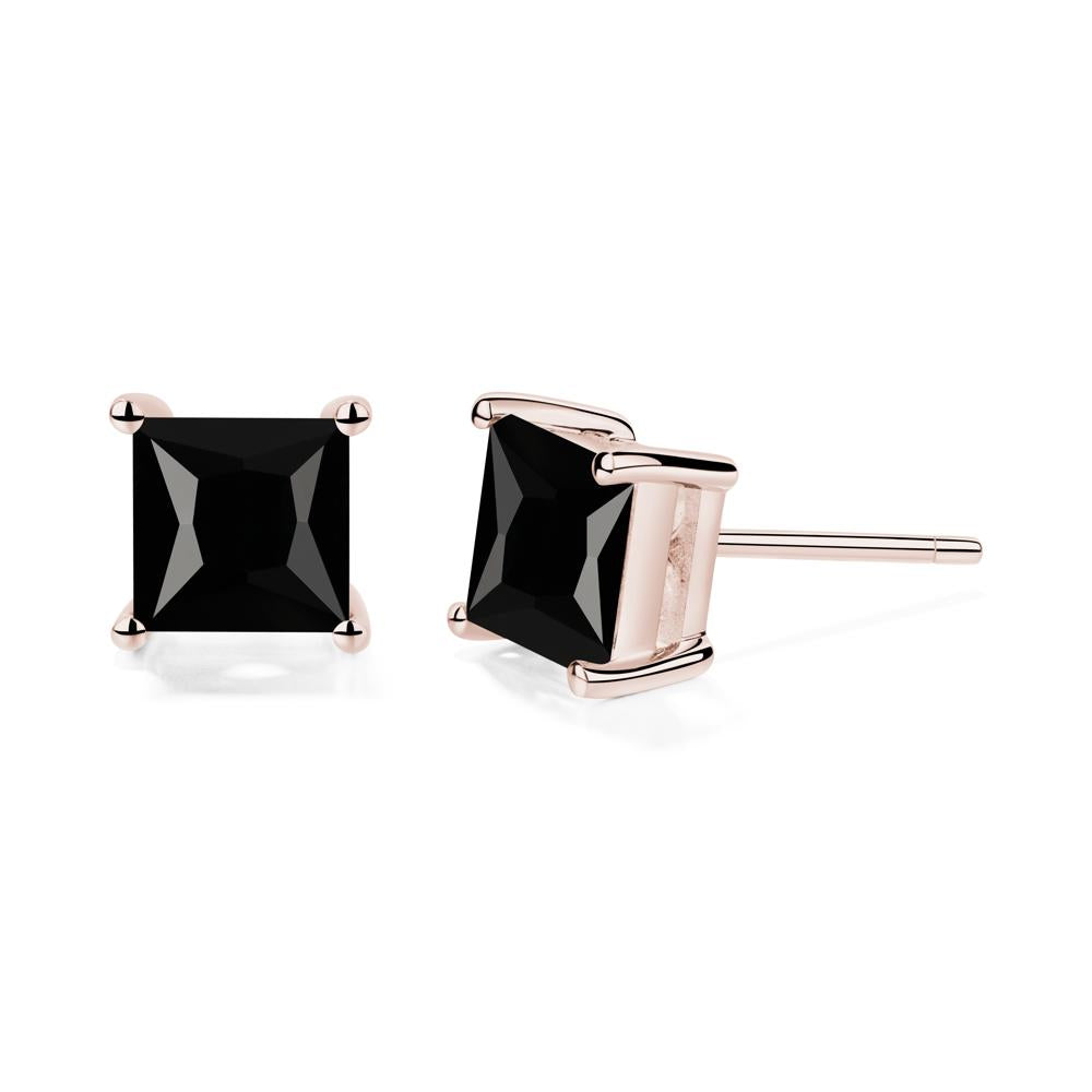 Princess Cut Black Spinel Earrings - LUO Jewelry #metal_14k rose gold