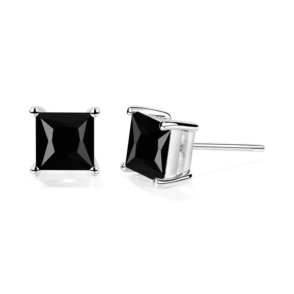 Princess Cut Black Spinel Earrings - LUO Jewelry #metal_14k white gold