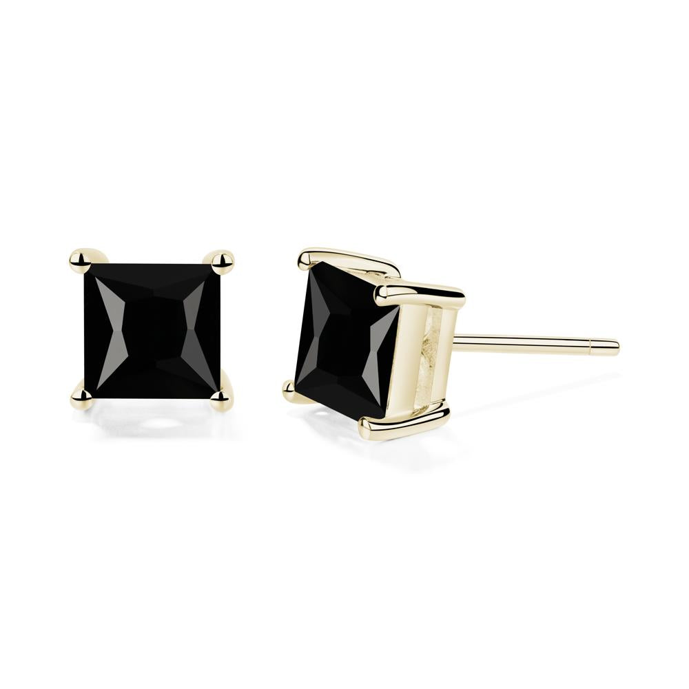 Princess Cut Black Spinel Earrings - LUO Jewelry #metal_14k yellow gold