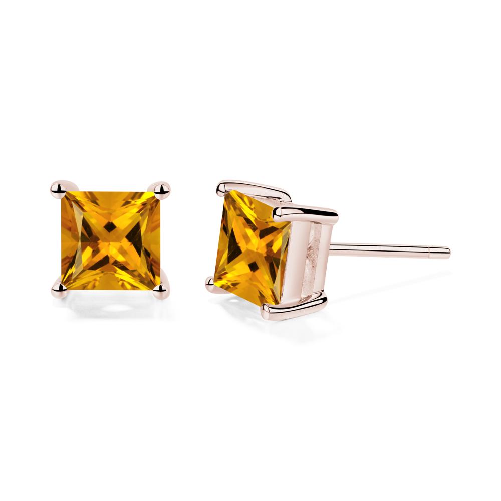 Princess Cut Citrine Earrings - LUO Jewelry #metal_14k rose gold