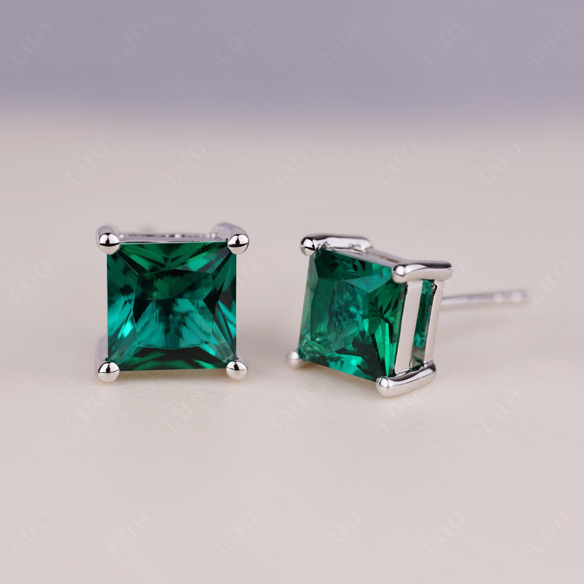 Princess Cut Emerald Stud Earrings - LUO Jewelry 