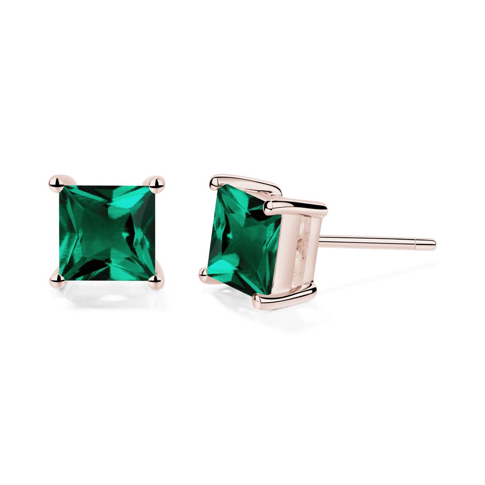 Princess Cut Emerald Stud Earrings - LUO Jewelry #metal_14k rose gold